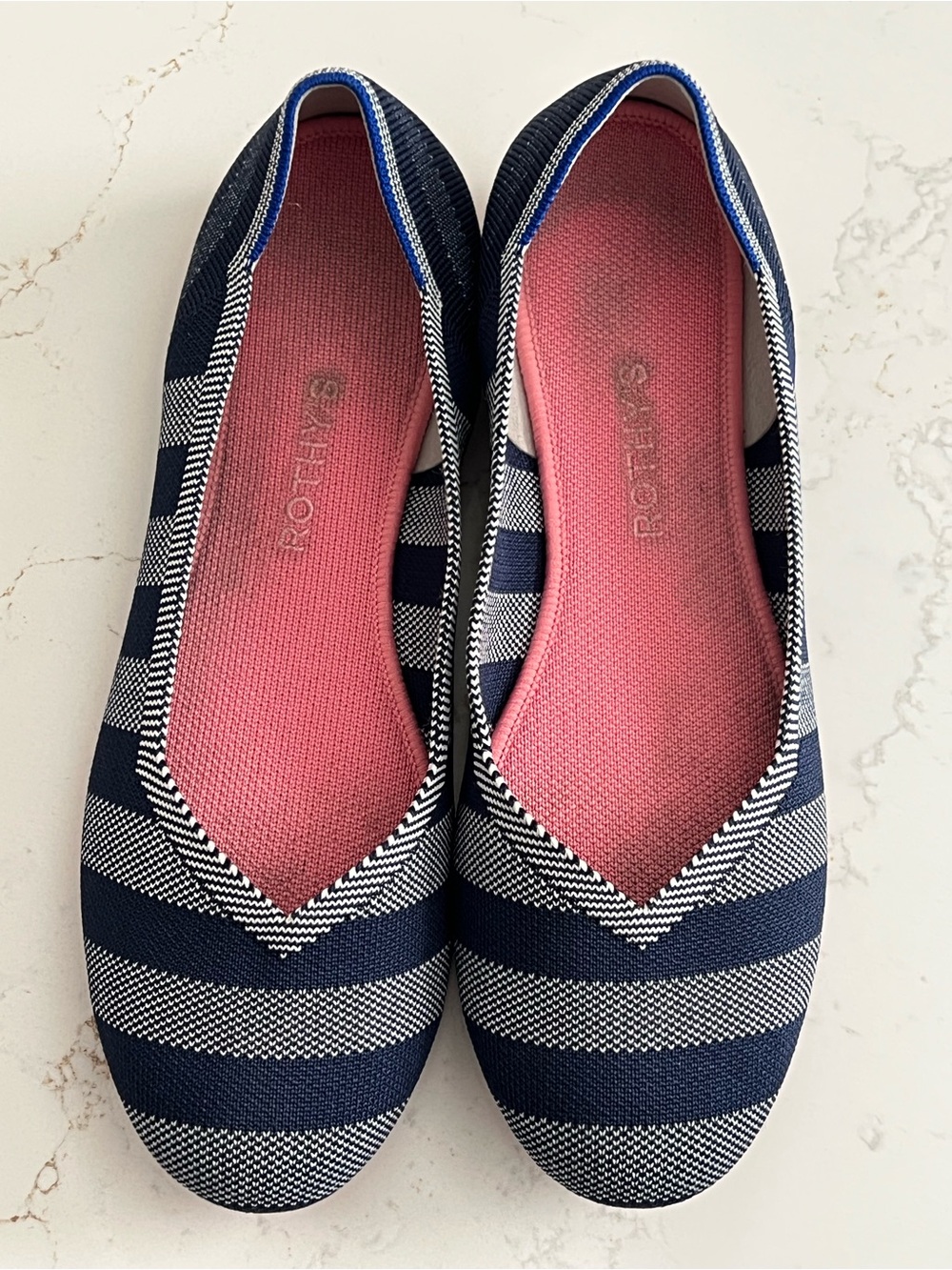 Rothy's Riviera Big Stripe Ballet Flats with Pink Insole, Round toe